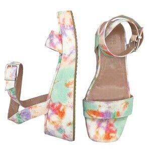 NWT ASOS Tatiana Flatform Ankle Wrap Sandals Bright Pastel Cloud Tie Dye Size 10